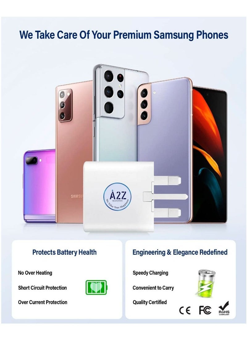 Generic - Super Fast 25W Charger With 1 Year's Warranty Including USB C Charging Cable in Box For compatible Samsung S22, S22 Ultra, S20, S10, Note Series & Earlier Models With USB C Connector (White - Image 1