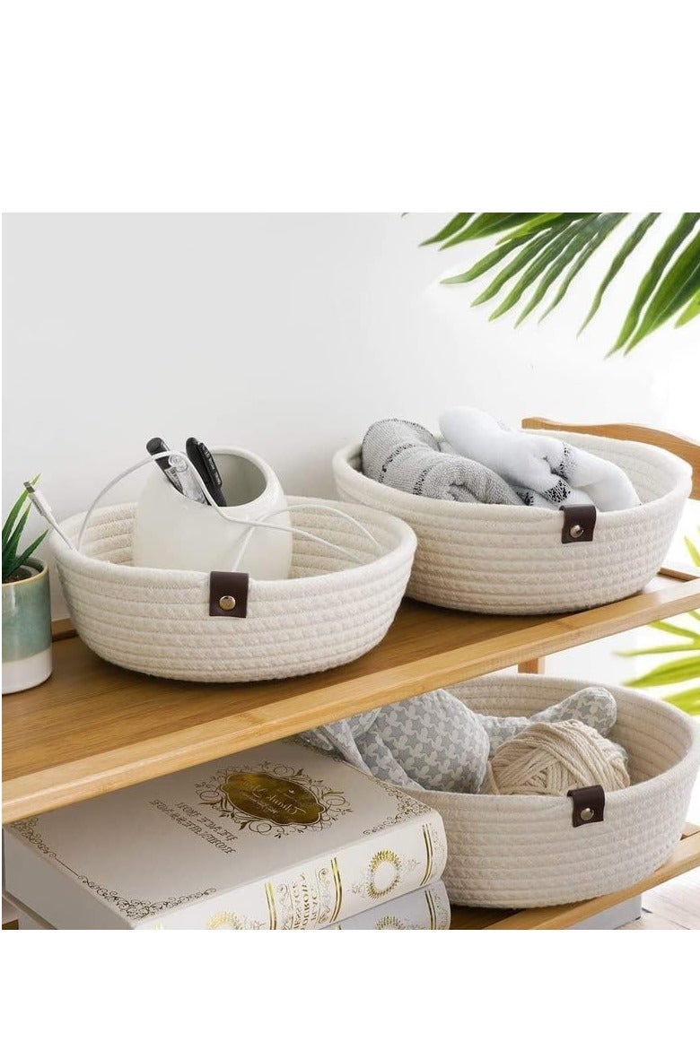 3 Piece Set of Small Basket Cotton Rope Basket Woven Storage Basket for Kids Home Decoration,  Basket Organizer Tabletop Basket Container - Image 5