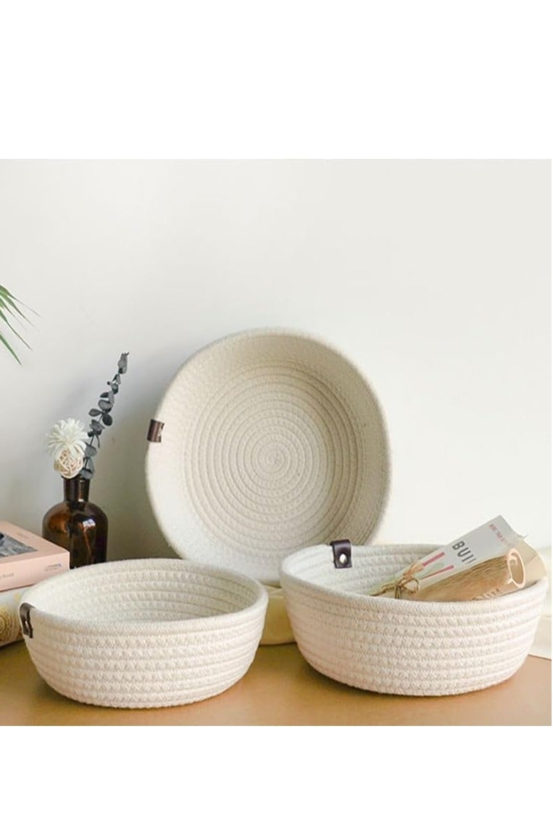 3 Piece Set of Small Basket Cotton Rope Basket Woven Storage Basket for Kids Home Decoration,  Basket Organizer Tabletop Basket Container - Image 4