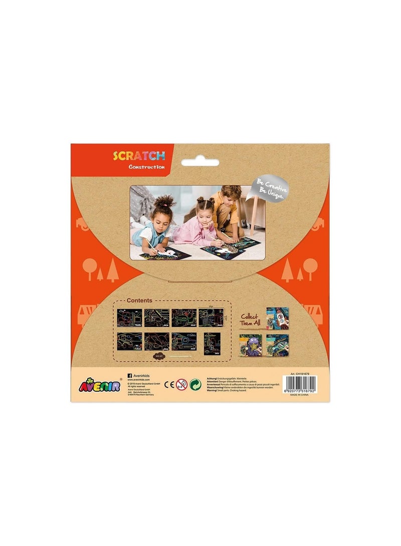 Avenir Scratch Art Kit – Construction | Unleash Creativity with Vibrant Drawings! 4 Themed Scratch Boards and Scratch Tool | Watch Brilliant Colors Unfold, Engaging Activity for Young Artists 3+ - Image 3