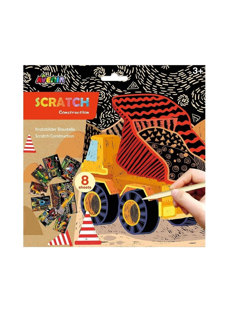 Avenir Scratch Art Kit – Construction | Unleash Creativity with Vibrant Drawings! 4 Themed Scratch Boards and Scratch Tool | Watch Brilliant Colors Unfold, Engaging Activity for Young Artists 3+ - Image 1