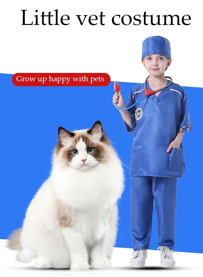 DUNISO Kids veterinary costume, suitable for boys and girls to wear doctor prop suits, role-playing sets, equipped with hats and six piece toy sets, suitable for heights of 110 to 130 centimeters  - Image 3