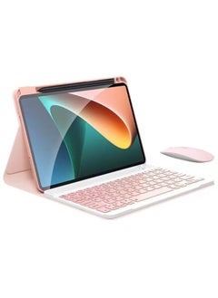 Digital Computer/tablet Protective Case Tablet Cover For Ipad Mini 1/2/3 Ipad Air 1/2 Galaxy Tab 4 7.0 Tab 4 8.0 10.1-Color:Sakura Powder + Keyboard + Bluetooth Mouse-Applicable Model:Millet 5 Pro 12.4 Inch