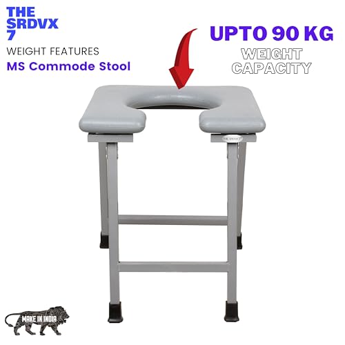 THE SRDVX 7® Commode Stool | Premium Folding Powder Coated Metal Shower Bathing Indian Stool | Toilet Seat | Heavy Duty | Elderly Disabled Man & Pregnant Women | Safe Stool | Anti-Slip (Grey) - Image 5