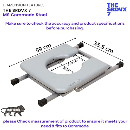 THE SRDVX 7® Commode Stool | Premium Folding Powder Coated Metal Shower Bathing Indian Stool | Toilet Seat | Heavy Duty | Elderly Disabled Man & Pregnant Women | Safe Stool | Anti-Slip (Grey) - Image 3