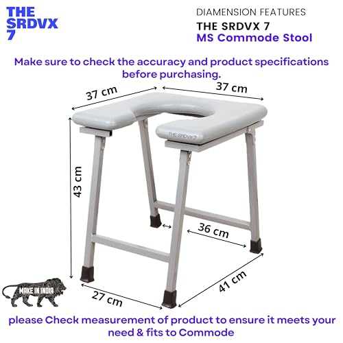 THE SRDVX 7® Commode Stool | Premium Folding Powder Coated Metal Shower Bathing Indian Stool | Toilet Seat | Heavy Duty | Elderly Disabled Man & Pregnant Women | Safe Stool | Anti-Slip (Grey) - Image 2