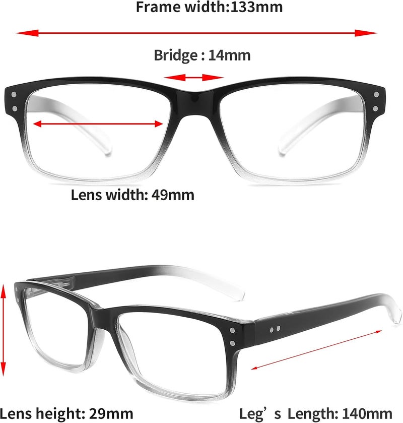 LANLANG 3-Pack Reading Glasses for Men,Spring Hinge,3 Colors,Clear Lens,L-L007 - Image 5