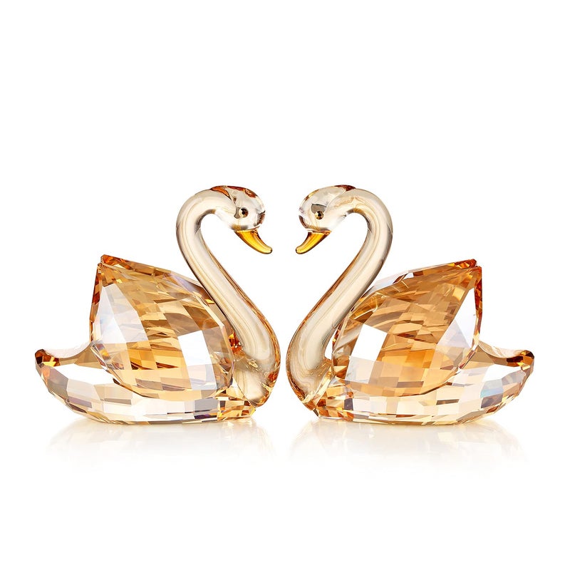 DOJOZ Crystal Swan A Pair Sparkle Valentines Day Sweet Gifts Figurine Collection Paperweight Table Centerpiece Ornament Gold