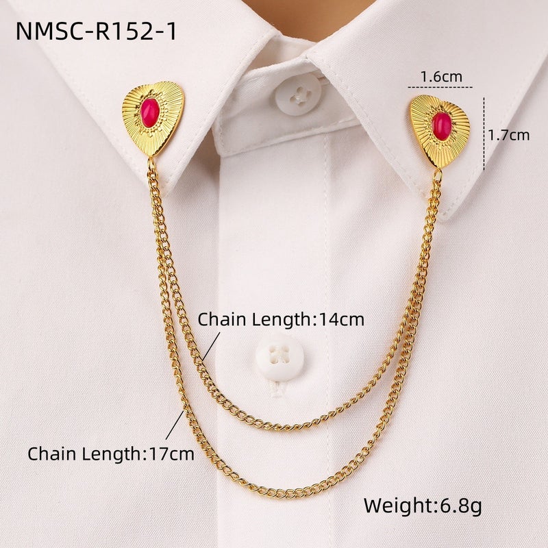Cross-border new natural stone stainless steel collar pin fashion Joker high sense shirt collar does not fade titanium steel jewelry - Image 1
