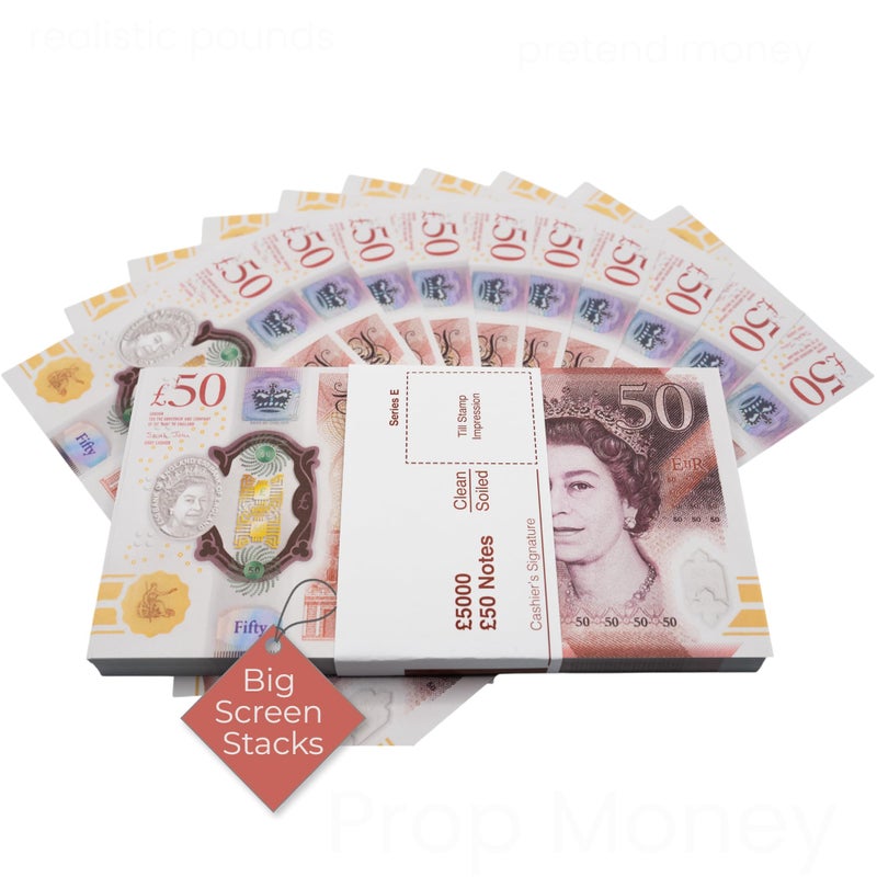 Big Screen Stacks  x100 50 Fake Prop Money Notes  5000 stack 2021 Edition  Extra Bank Strap  Perfect for Movies Youtube Social Media Play Education Casino game Photo Booth