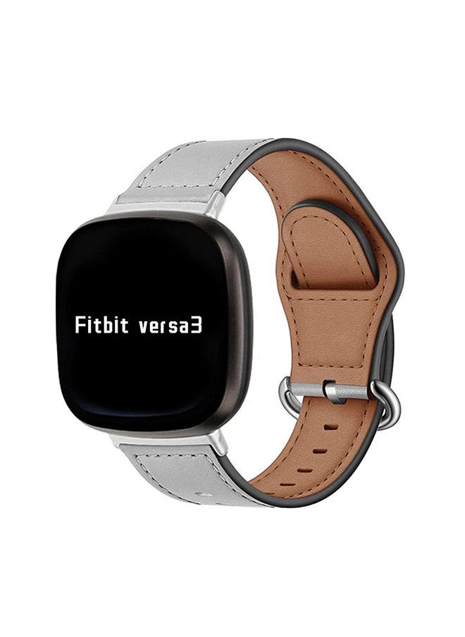 O Ozone Leather Strap for Fitbit Sense & Fitbit Versa 3 Smart Watch Premium Genuine Leather Bands Replacement Wristband Strap for Men Women - Grey  - Image 1