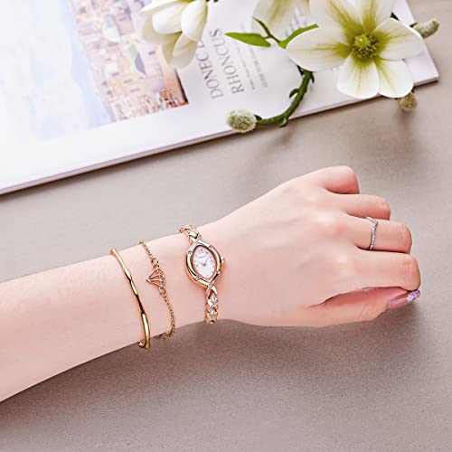 TIME100 Ladies Watch Bracelet Dial Ladies Quartz Stainless Steel Strap Bracelet Watch Waterproof（Gold） - Image 2