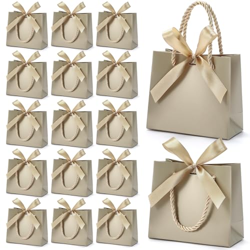 EQOREIIN 50 Pack Small Gift Bags with Handles,Champagne Mini Bag,5.5x 2.5x4.7 Inches Small Thank You Gift Bags Bulk with Ribbon for Party Favors,Mother's Day, Goodie, Weddings,Baby Shower(Champagne) - Image 1