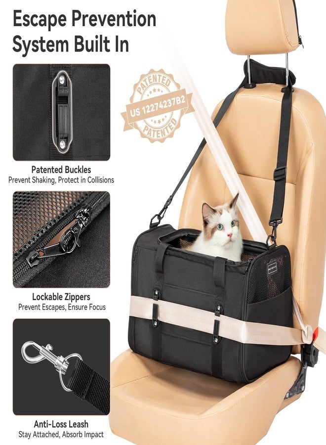 PETSFIT Soft-Sided Cat Carrier with Patented Safety Buckles, Lockable Zippers & Safety Tether,Escape-Resistant Travel Pet Carrier for Car Rides & Vet Visits, Airline Approved Under-Seat, Up to 12 lbs - Image 3