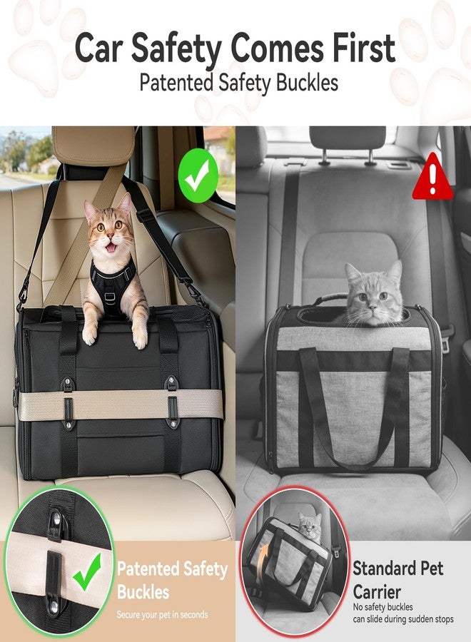 PETSFIT Soft-Sided Cat Carrier with Patented Safety Buckles, Lockable Zippers & Safety Tether,Escape-Resistant Travel Pet Carrier for Car Rides & Vet Visits, Airline Approved Under-Seat, Up to 12 lbs - Image 2