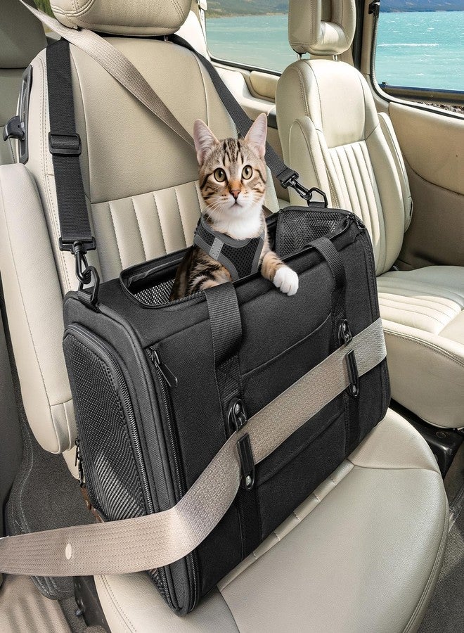 PETSFIT Soft-Sided Cat Carrier with Patented Safety Buckles, Lockable Zippers & Safety Tether,Escape-Resistant Travel Pet Carrier for Car Rides & Vet Visits, Airline Approved Under-Seat, Up to 12 lbs - Image 1