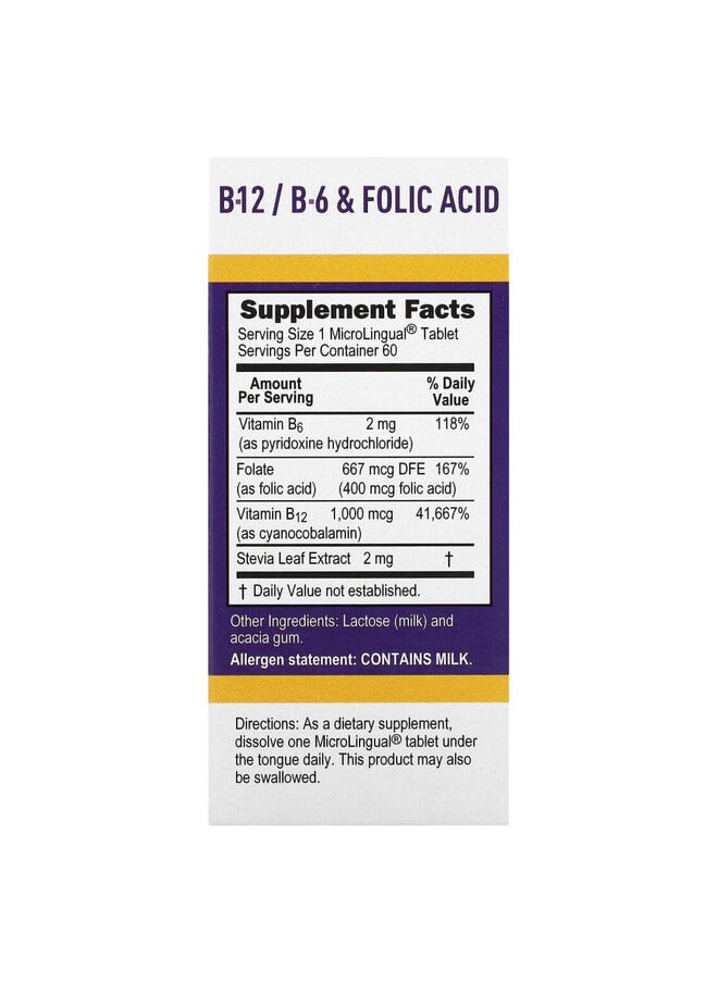 Superior Source Cyanocobalamin & B-12 & B-6 & Folic Acid, 1,000 mcg & 2 mg & 400 mcg, 60 MicroLingual Instant Dissolve Tablets  - Image 2