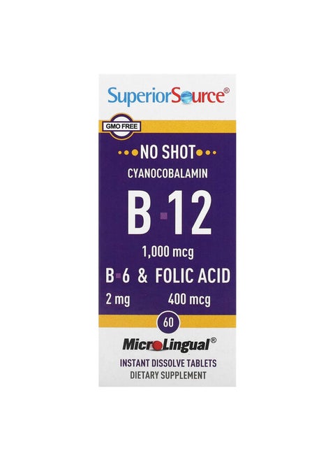 Cyanocobalamin & B-12 & B-6 & Folic Acid, 1,000 mcg & 2 mg & 400 mcg, 60 MicroLingual Instant Dissolve Tablets
