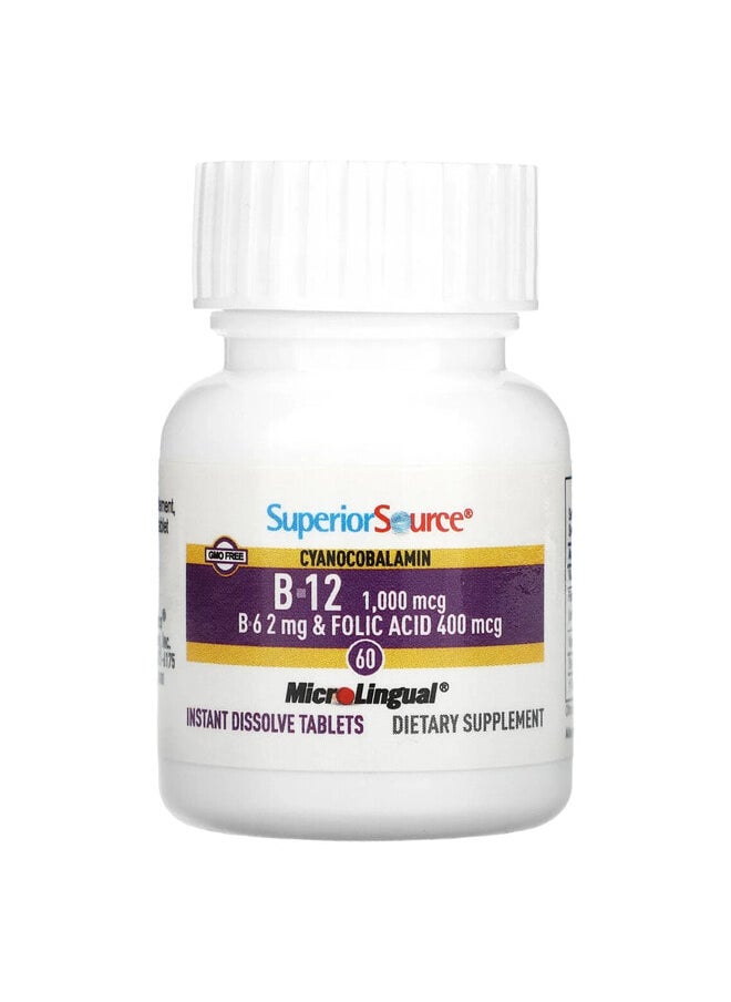 Superior Source Cyanocobalamin & B-12 & B-6 & Folic Acid, 1,000 mcg & 2 mg & 400 mcg, 60 MicroLingual Instant Dissolve Tablets  - Image 3