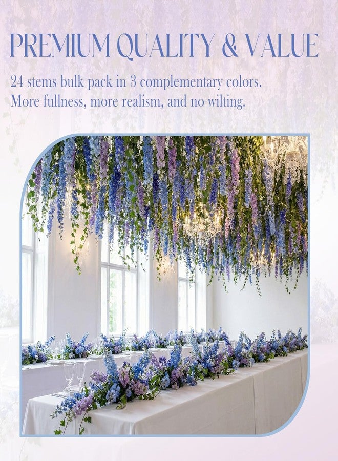 Knitgrip 24 Pcs Artificial Delphinium Flowers Bulk, 33.5'' Faux Silk Delphinium Tall Fake Long Stem Real to Touch Multi Color Bouquet Flowers for Tall Vase Home DIY Wedding Decor(Blue Violet Harmony) - Image 4