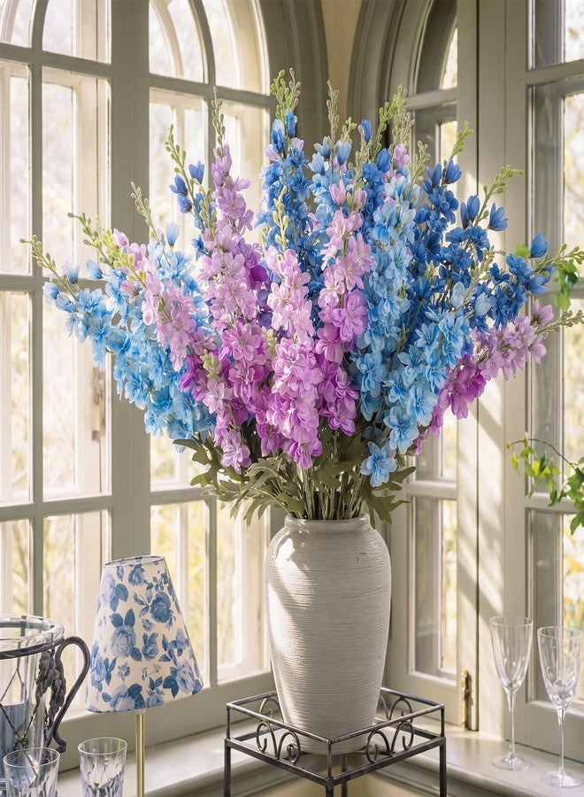 Knitgrip 24 Pcs Artificial Delphinium Flowers Bulk, 33.5'' Faux Silk Delphinium Tall Fake Long Stem Real to Touch Multi Color Bouquet Flowers for Tall Vase Home DIY Wedding Decor(Blue Violet Harmony) - Image 1