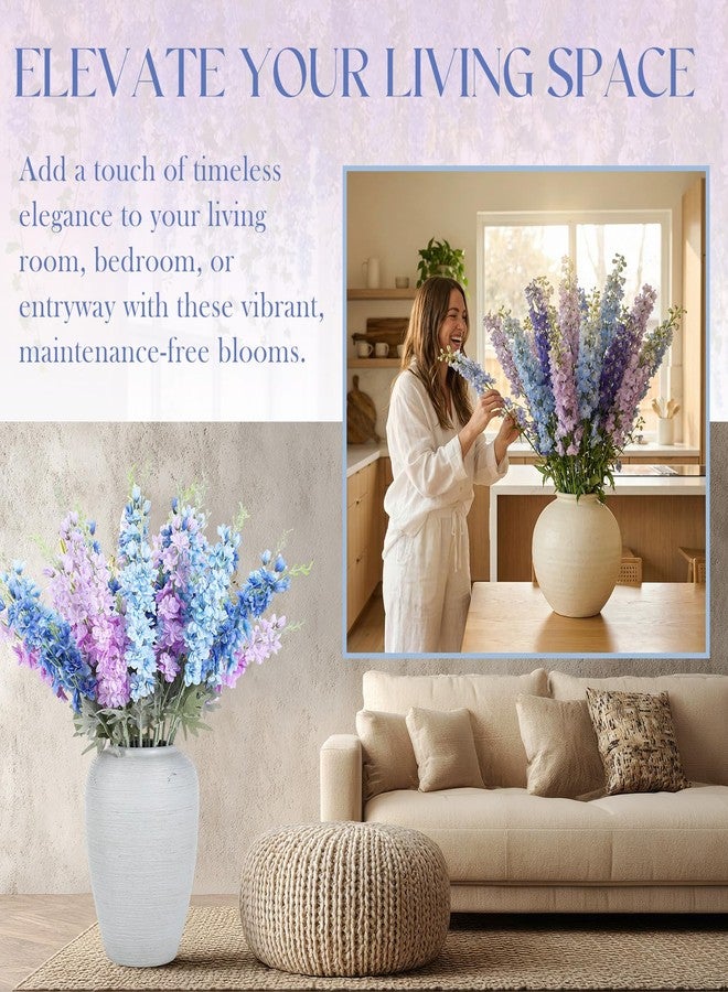 Knitgrip 24 Pcs Artificial Delphinium Flowers Bulk, 33.5'' Faux Silk Delphinium Tall Fake Long Stem Real to Touch Multi Color Bouquet Flowers for Tall Vase Home DIY Wedding Decor(Blue Violet Harmony) - Image 5