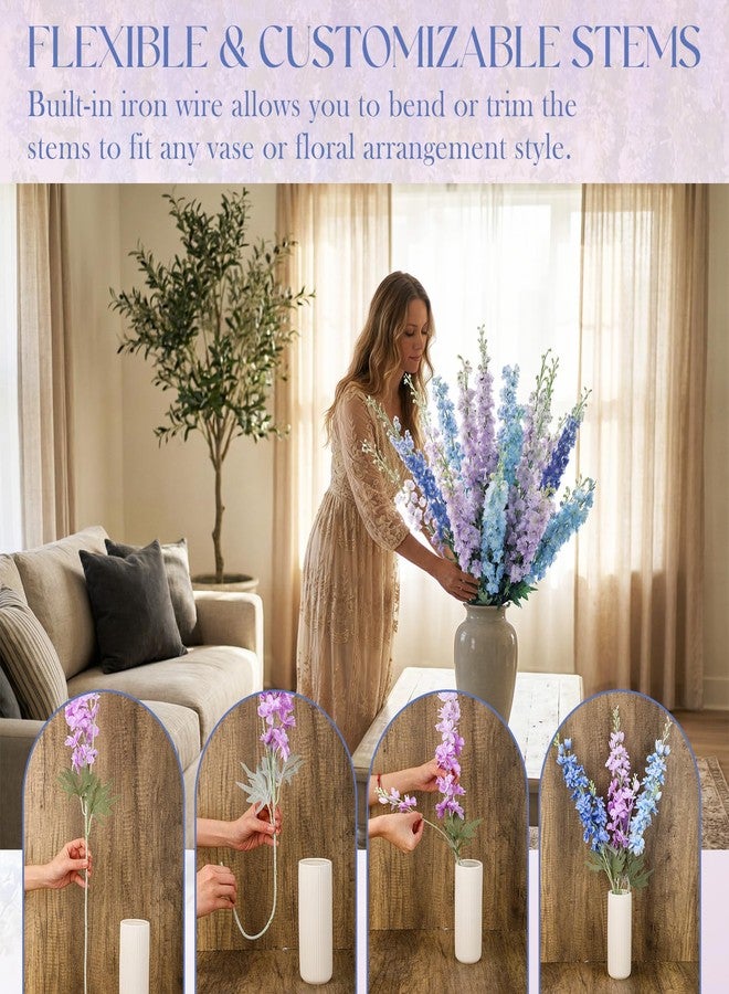 Knitgrip 24 Pcs Artificial Delphinium Flowers Bulk, 33.5'' Faux Silk Delphinium Tall Fake Long Stem Real to Touch Multi Color Bouquet Flowers for Tall Vase Home DIY Wedding Decor(Blue Violet Harmony) - Image 3