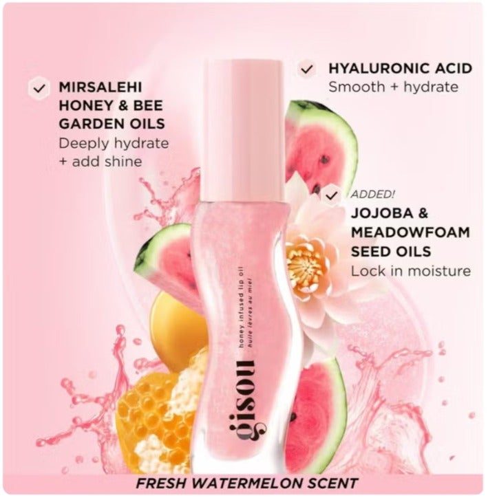 Gisou Pack of 2 Honey Watermelon Sugar Lip Oil 8ml – Infused Hydrating & Nourishing Lip Moisturizer for Dry Lips with High Shine, Smooth Finish & Clear Pink Shimmer - Image 2