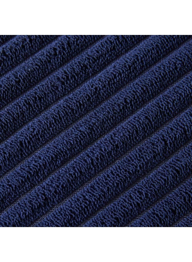 Home Care Pack of 2 Corduroy Navy Blue Decorative Throw Pillow Covers with Pom-poms, Solid Square Cushion Case Pillow Cases Set for Couch Sofa Bedroom Car Living Room (18x18 Inch/45x45 cm, Navy Blue)  - Image 5