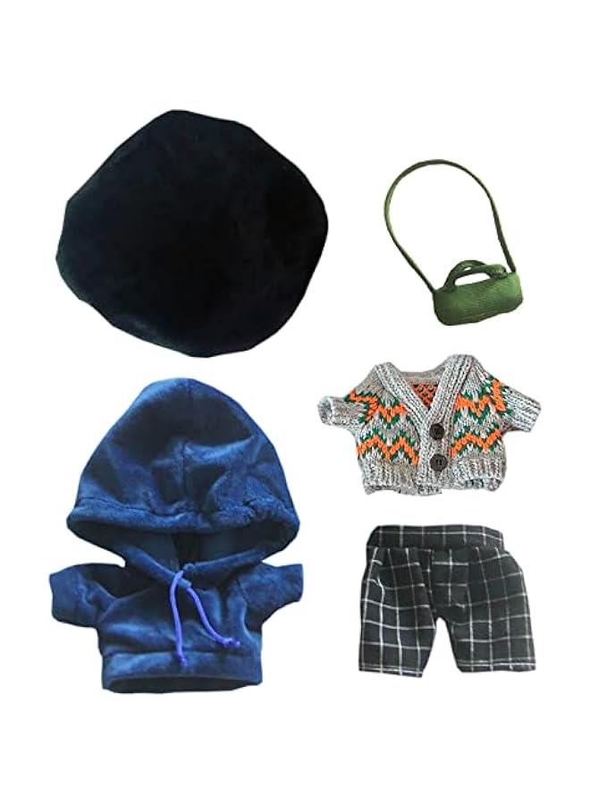Arabest Berets Sweater Blue Sweatshirt Plaid Pants Green Backpack Dress Up 7.8in（20cm） Plush Doll Clothes  - Image 1