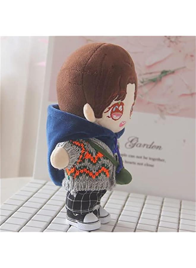 Arabest Berets Sweater Blue Sweatshirt Plaid Pants Green Backpack Dress Up 7.8in（20cm） Plush Doll Clothes  - Image 4