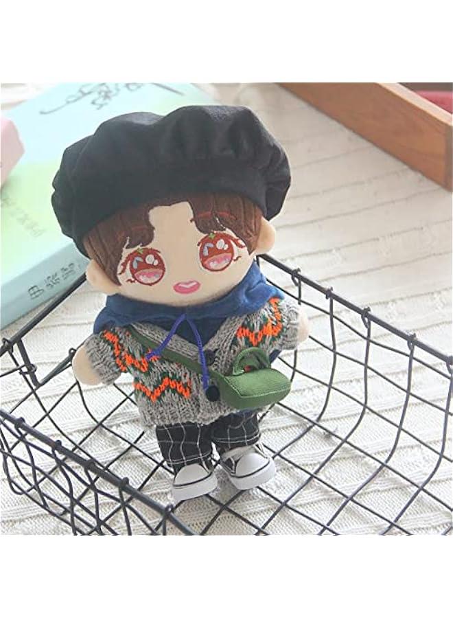 Arabest Berets Sweater Blue Sweatshirt Plaid Pants Green Backpack Dress Up 7.8in（20cm） Plush Doll Clothes  - Image 5
