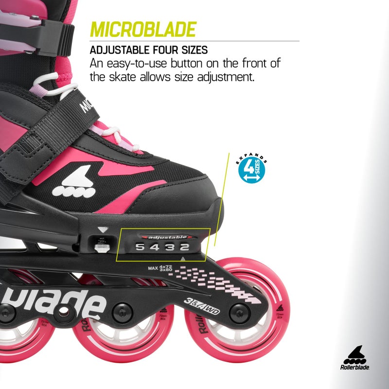 Rollerblade Microblade Kid's Adjustable Fitness Inline Skate, Pink/Black, Youth Performance Inline Skates - Image 4