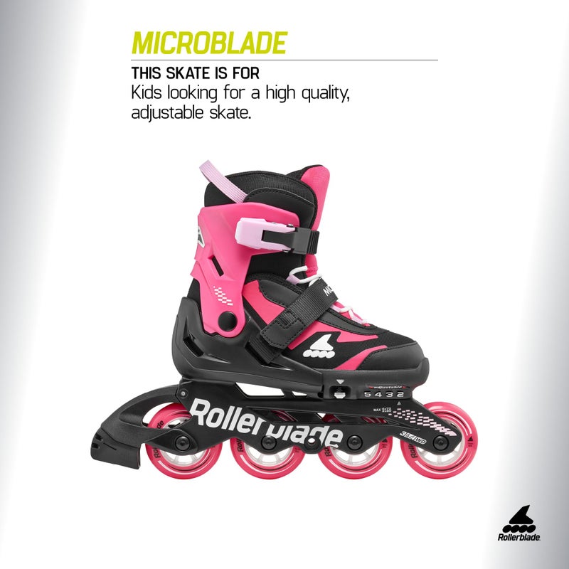 Rollerblade Microblade Kid's Adjustable Fitness Inline Skate, Pink/Black, Youth Performance Inline Skates - Image 2