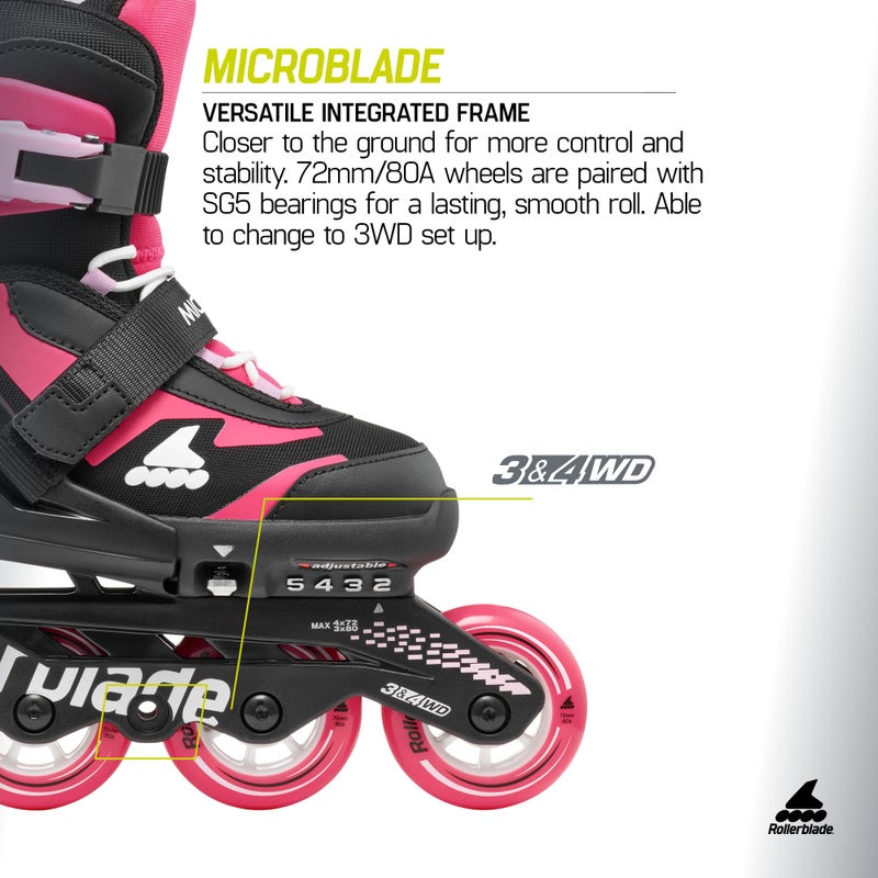 Rollerblade Microblade Kid's Adjustable Fitness Inline Skate, Pink/Black, Youth Performance Inline Skates - Image 5