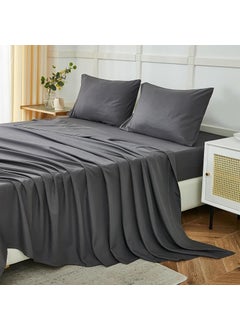 Elegio Elegio Plain Colour Double Bedsheet Soft Brushed Microfiber Fabric Shrinkage Fade Resistant Solid Colour Bedsheet Easy Care 1 King Size Bedsheet 2 Pillow Covers 92x102 Inches Dark Grey  - Image 2