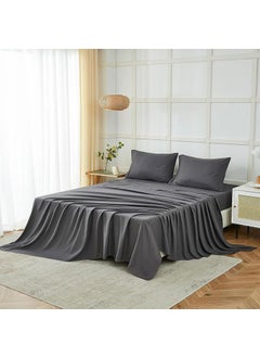 Elegio Elegio Plain Colour Double Bedsheet Soft Brushed Microfiber Fabric Shrinkage Fade Resistant Solid Colour Bedsheet Easy Care 1 King Size Bedsheet 2 Pillow Covers 92x102 Inches Dark Grey  - Image 4