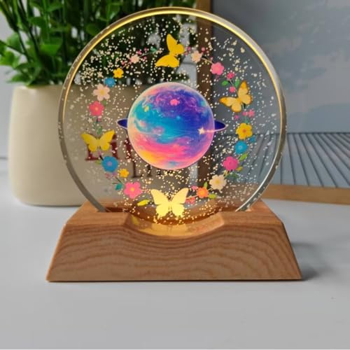 One94Store 3D Acrylic LED Night Light – Warm White & Colorful Planet, Butterfly Designs with Durable Plastic Base, Decorative Table Lamp for Bedroom, Living Room, Kids Room, Study & Home Décor Gifting - Image 1