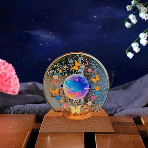 One94Store 3D Acrylic LED Night Light – Warm White & Colorful Planet, Butterfly Designs with Durable Plastic Base, Decorative Table Lamp for Bedroom, Living Room, Kids Room, Study & Home Décor Gifting - Image 5