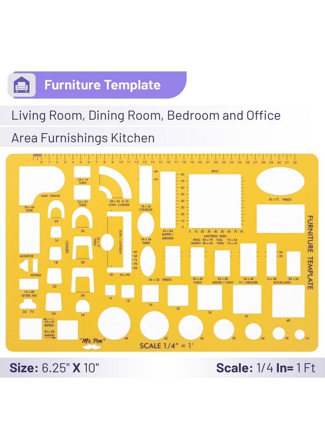 مستر. بين السيد بن - مخطط منزل، قوالب تصميم داخلي وأثاث، أدوات رسم وأشكال مسطرة للهندسة المعمارية - مجموعة من 3 قطع - Image 5