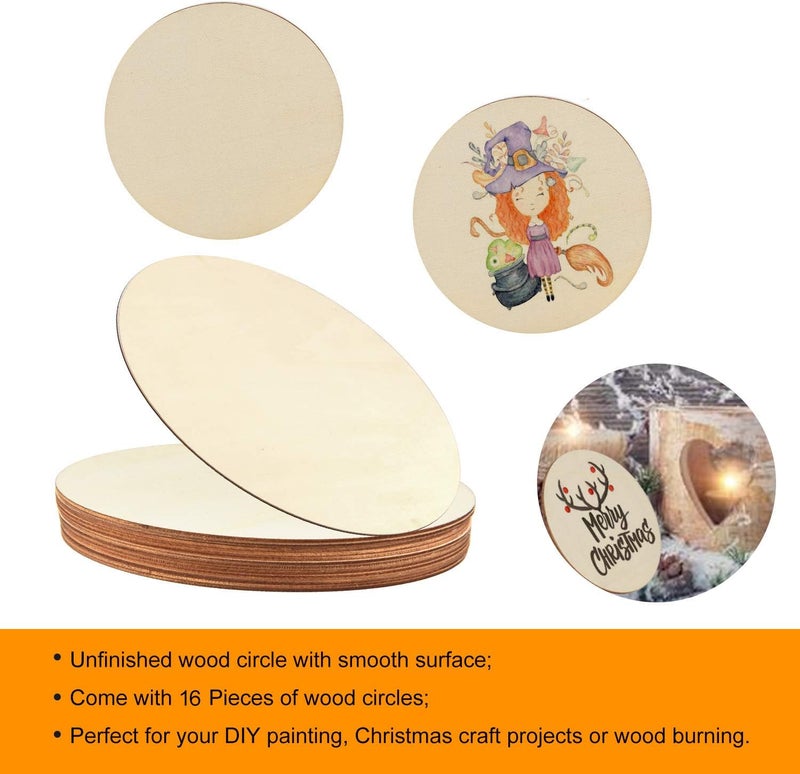 Coopay 16 Pieces 9 Inch Unfinished Wooden Circles, Wooden Cutouts Natural Round Wood Slices for DIY Wood Craft, Door Hanger, Painting, Wedding, Coasters, Home Decoration - Image 3