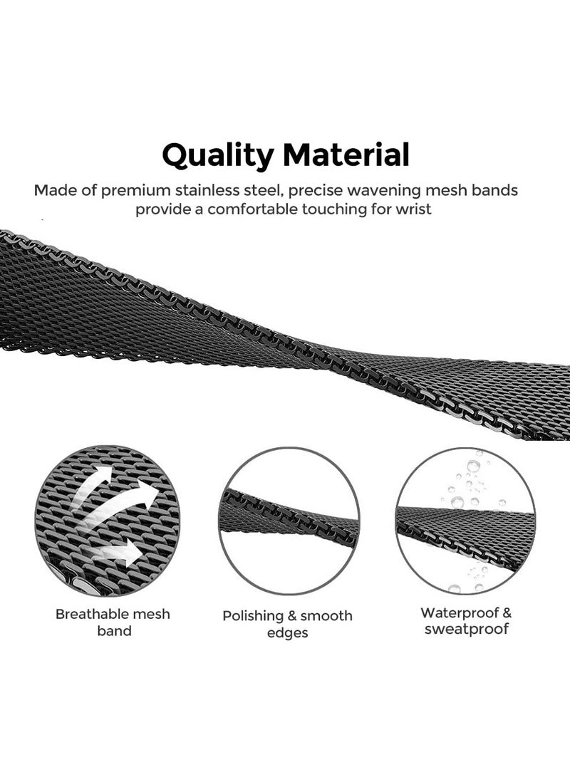 O Ozone (Pack of 2) Milanese Straps Compatible with Huawei Band 8 | Band 9 With TPU Watch Case, Magnetic Stainless Steel Mesh Replacement Strap Wristband Sport Band for Women Men- Black/Silver - Image 3