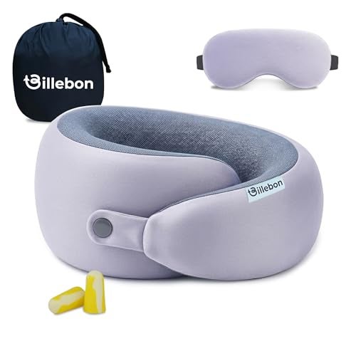 Billebon Ultrasoft Memory Foam Neck Pillow for Travel, Lightweight Comfortable & Breathable Cover, Airplane Travel Pillow Combo with Premium Eye Mask and Carry Bag. (Grey) - Image 1