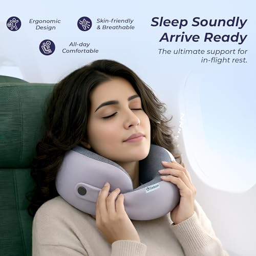 Billebon Ultrasoft Memory Foam Neck Pillow for Travel, Lightweight Comfortable & Breathable Cover, Airplane Travel Pillow Combo with Premium Eye Mask and Carry Bag. (Grey) - Image 5