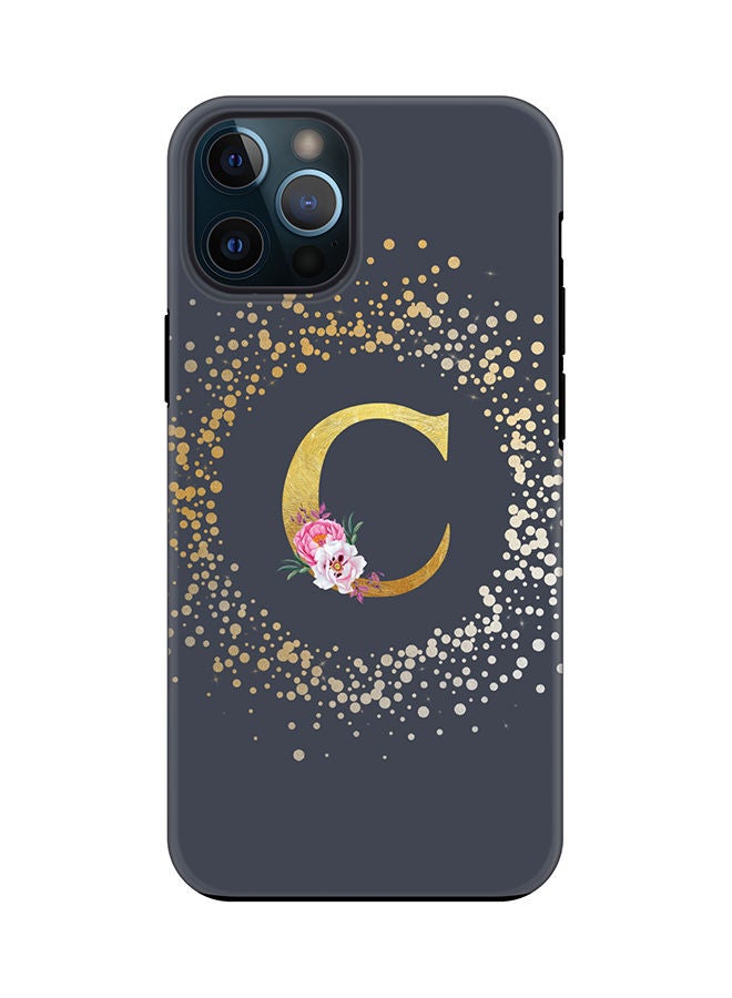 Stylizedd Monogram Tough Series for Apple iPhone 12 Pro Max Custom Initials Floral Pattern Tough Pro Dual Layer hybrid PC inner TPU protection Alphabet- C (Grey) - Image 1