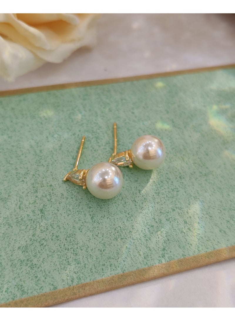 Three pair pearl earrings set topaz white zircon earrings 3-piece set - Image 5