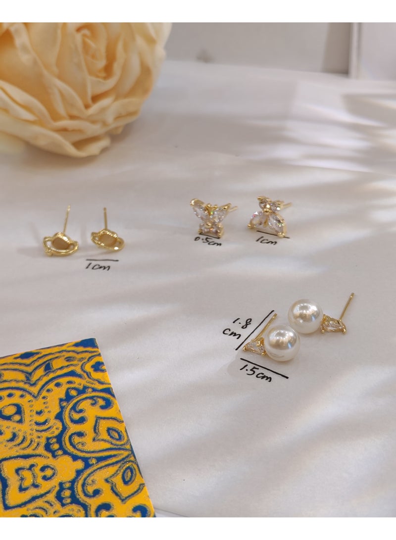 Three pair pearl earrings set topaz white zircon earrings 3-piece set - Image 3