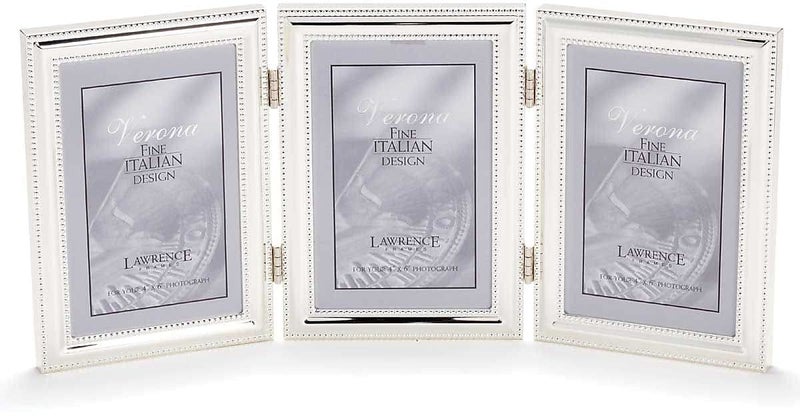 Lawrence Frames 4x6 Hinged Triple (Vertical) Metal Picture Frame Silver-Plate with Delicate Beading (510746T) - Image 5