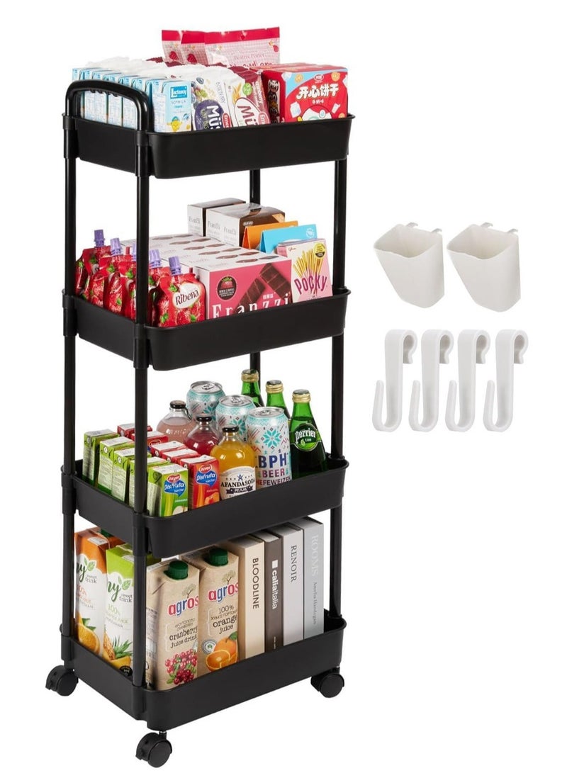 VUCATIN 4-Tier Rolling Utility Cart with Wheels Detachable Utility Storage Cart Rack with Handle and Lockable Casters Multi-Functional Storage Trolley for Office Kitchen Bathroom (Black 4-Tier) - Image 1