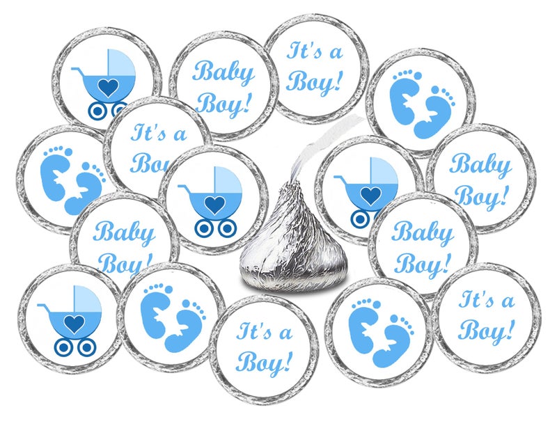 Creativity Labels 324 Blue Its a Boy Baby Shower Favors Stickers for Baby Shower Or Sprinkle Party Decorations, Kisses Stickers, Blue Favors Labels, Its a Boy Kisses. Made in USA - Image 1